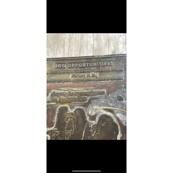 General Motors ‘Job ￼Opportunities’ Metal Letterpress Printing Press Plate GM - Picture 10 of 15